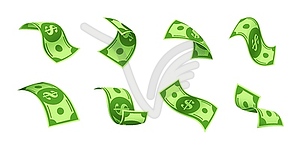 Flying cartoon banknotes or floating dollar money - vector EPS clipart