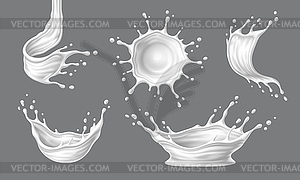 Liquid white yogurt or milk cream splashes - vector clip art