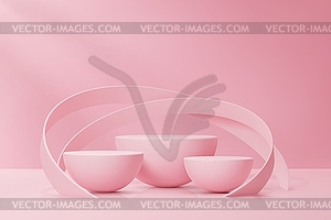 Круглая розовая сцена-подиум с полукруглой сферой - изображение в векторном формате