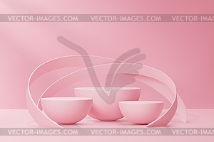 Round pink podium stage with half rounded sphere - vector clip art