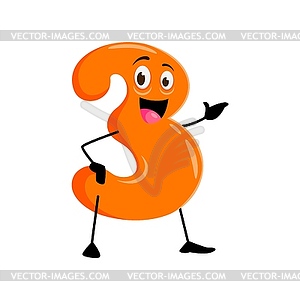 Cartoon funny math number three character - vector image