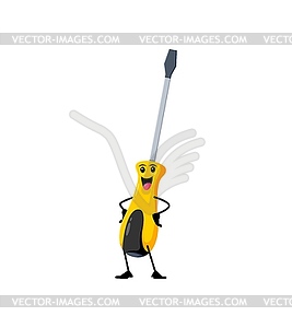 Cartoon funny screwdriver building and repair tool - stock vector clipart