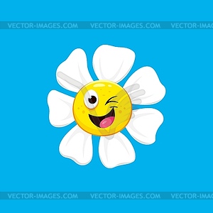 Cartoon chamomile, daisy with playful face emotion - vector clip art