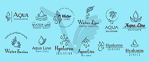 Aqua minimal emblems, hyaluron and water cosmetics - vector clipart