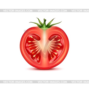 Половинка сырого реалистичного красного спелого помидора - рисунок в векторном формате