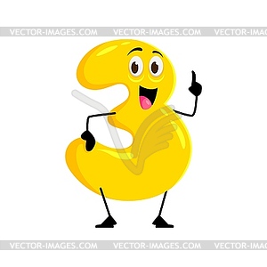 Cartoon cute funny number three character - vector image