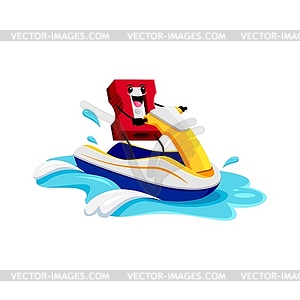 Cartoon pencil sharpener supply riding water bike - vector image