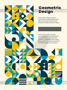 Turquoise and yellow Bauhaus pattern modern poster - vector image