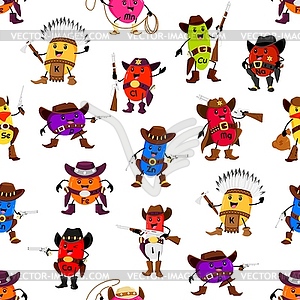 Cartoon micronutrient cowboys seamless pattern - vector clipart