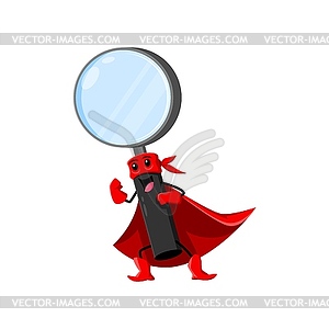 Cartoon magnifying glass school supply superhero - vector image