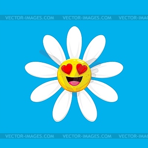 Cartoon chamomile, daisy flower with heart eyes - vector clipart