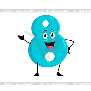 Cartoon math number 8 eight, cute funny character - vector clip art