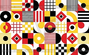 Black, red and yellow geometric Bauhaus pattern - vector clipart