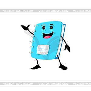 Cartoon cheerful notebook funny school character - vector image