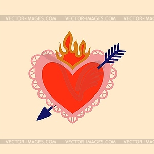 Mexico sacred heart with flame and arrow symbol - vector clipart