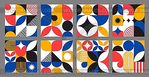 Modern blue, yellow, pink and black bauhaus tile - vector image