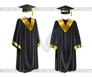 Realistic graduation gown and cap, 3d - vector clip art