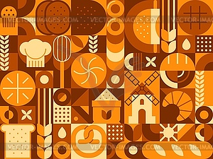 Wheat and bread abstract bauhaus geometric pattern - vector clip art