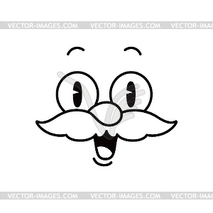 Cartoon funny comic groovy mustached smiling face - vector clip art