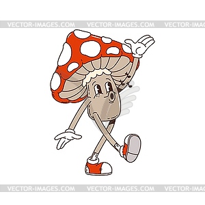 Groovy mushroom cartoon character whistling song - vector clipart