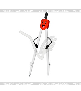 Cartoon cheerful compass funny school character - vector clipart