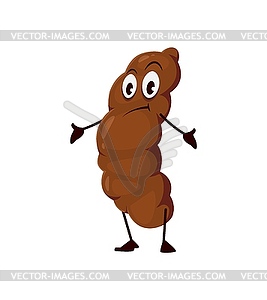 Funny poo excrement, cartoon confused poop emoji - vector clipart