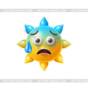 3d sun emoji with anxious face and bead of sweat - vector image