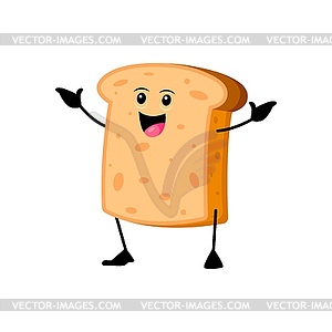 Cartoon cheerful bread slice breakfast character - vector image