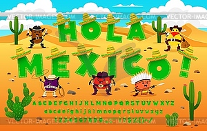 Cartoon Mexican font Hispanic type in sombrero hat - vector clipart