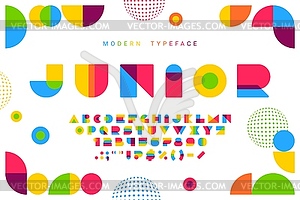 Children shapes font, color geometric typeface - vector clip art