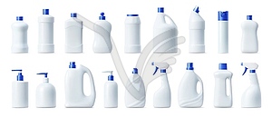 Набор макетов пластиковых бутылок для моющего средства и чистящих средств - иллюстрация в векторе
