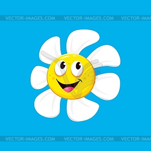 Мультяшная ромашка, цветок маргаритки с улыбающимся лицом - векторная иллюстрация