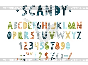 Scandinavian font, nordic type, english alphabet - vector image