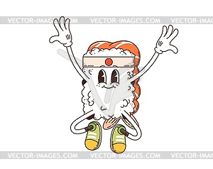 Мультяшный заводной прыгающий персонаж суши нигири - изображение в векторном виде
