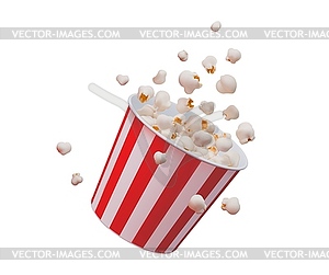 Realistic 3D popcorn bucket of pop corn explosion - vector EPS clipart