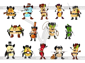 Cartoon cowboy tex mex mexican food characters - vector clip art