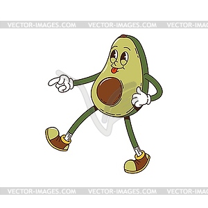 Groovy cartoon avocado character, hippie funky art - vector clip art