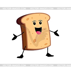 Cartoon funny bread toast character, quirky bakery - vector clip art