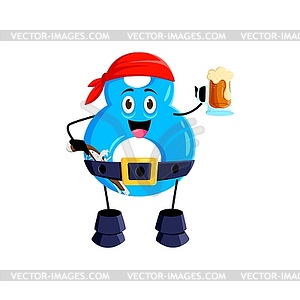 Cartoon math number eight pirate with beer mug - vector image