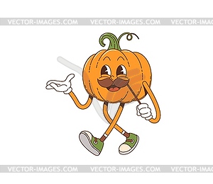 Cartoon retro pumpkin vegetable groovy character - vector image