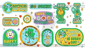 Environment groovy stickers with retro characters - vector clip art