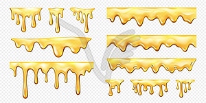 Realistic sweet yellow honey melt drip line - vector image