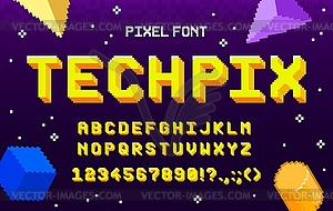 8-битный шрифт аркадной игры, геометрический шрифт, ретро-технология - векторная иллюстрация