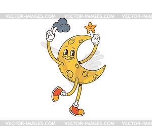 Cartoon retro groovy moon funky character dance - vector clipart