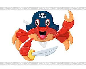 Cartoon crab pirate brandishes shiny saber - vector clip art