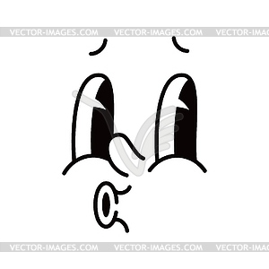 Cartoon funny comic groovy whistle face emotion - vector image