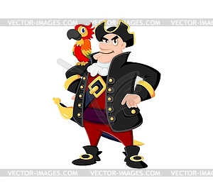 Мультяшный персонаж капитан морского пирата с попугаем - изображение в векторном виде