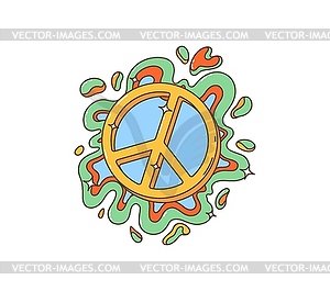 Cartoon retro groovy hippie peace symbol, emblem - vector image