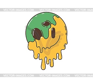 Cartoon retro groovy melt character, trippy face - vector image