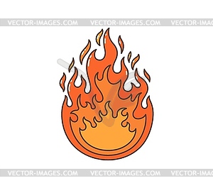 Cartoon retro groovy hippie fire flames or blaze - vector clip art